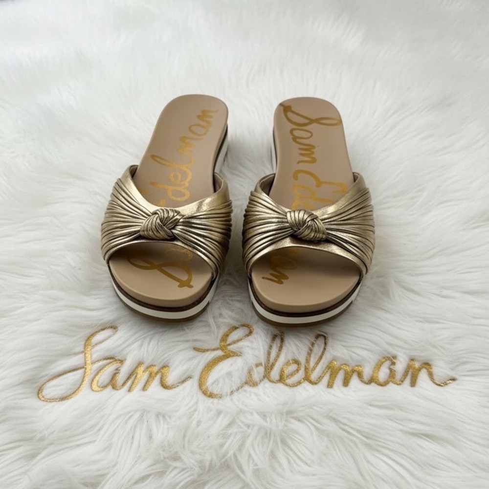 Sam Edelman Adriel Womens Gold Metallic Knotted
Platform Slide Sandals Size 8